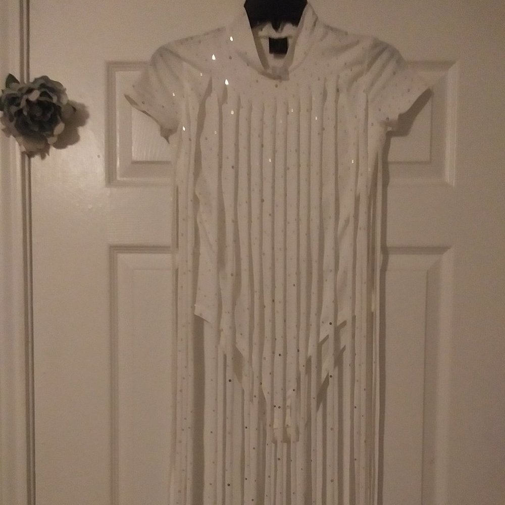 White glittery dance top with middle lace up and down size small